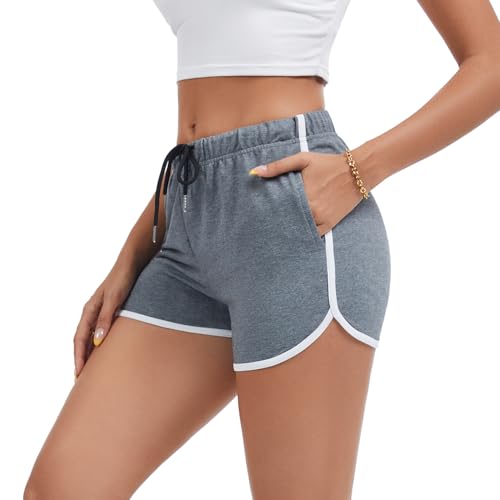 FGFD&OU Kurz Sporthose Shorts Damen Baumwolle Yoga Hose Sweathose Jogginghose Frauen Atmungsaktive Laufshorts Trainingshose zum Fitness Gym Running für Sommer (Dunkelgrau, L) von FGFD&OU