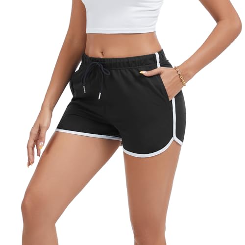 FGFD&OU Kurz Sporthose Shorts Damen Baumwolle Yoga Hose Sweathose Jogginghose Frauen Atmungsaktive Laufshorts Trainingshose zum Fitness Gym Running für Sommer (Schwarz, XXL) von FGFD&OU