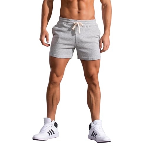 FGFD&OU Kurze Hosen Herren Baumwolle Sportshorts Sommer Sporthose Kurz Jogginghose Trainingshose Tennishose Fitnesshose Sweathose Freizeithose Bermuda Shorts Laufshorts Männer (Hellgrau, XXL) von FGFD&OU