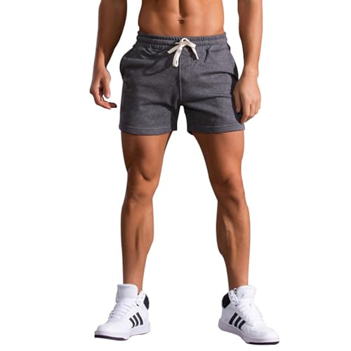FGFD&OU Kurze Hosen Herren Baumwolle Sportshorts Sommer Sporthose Kurz Jogginghose Trainingshose Tennishose Fitnesshose Sweathose Freizeithose Bermuda Shorts Laufshorts Männer (Tiefgrau, XXL) von FGFD&OU