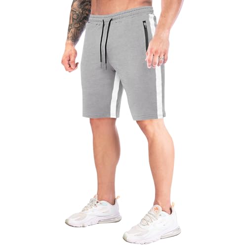 FGFD&OU Kurze Hosen Herren Baumwolle Sport Shorts Sommer Sporthose Kurz Jogginghose Trainingshose Tennishose Fitnesshose Sweathose Freizeithose Bermuda Laufshorts Männer (Hellgrau, L) von FGFD&OU