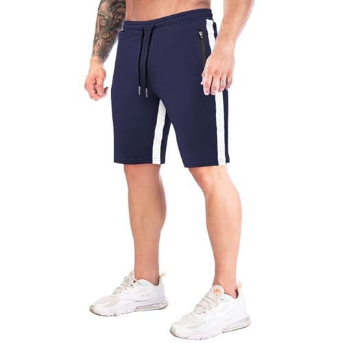 FGFD&OU Kurze Hosen Herren Baumwolle Sport Shorts Sommer Sporthose Kurz Jogginghose Trainingshose Tennishose Fitnesshose Sweathose Freizeithose Bermuda Laufshorts Männer (Marineblau, S) von FGFD&OU