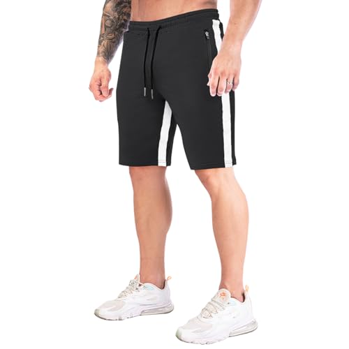 FGFD&OU Kurze Hosen Herren Baumwolle Sport Shorts Sommer Sporthose Kurz Jogginghose Trainingshose Tennishose Fitnesshose Sweathose Freizeithose Bermuda Laufshorts Männer (Schwarz, S) von FGFD&OU