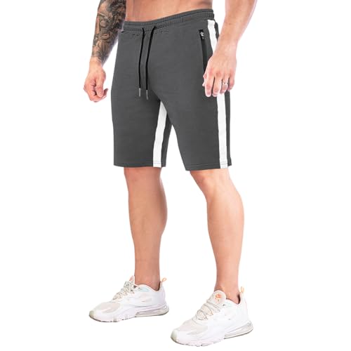 FGFD&OU Kurze Hosen Herren Baumwolle Sport Shorts Sommer Sporthose Kurz Jogginghose Trainingshose Tennishose Fitnesshose Sweathose Freizeithose Bermuda Laufshorts Männer (Tiefgrau, M) von FGFD&OU