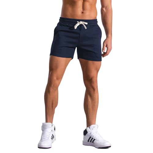 FGFD&OU Kurze Hosen Herren Baumwolle Sportshorts Sommer Sporthose Kurz Jogginghose Trainingshose Tennishose Fitnesshose Sweathose Freizeithose Bermuda Shorts Laufshorts Männer (Navyblau, S) von FGFD&OU