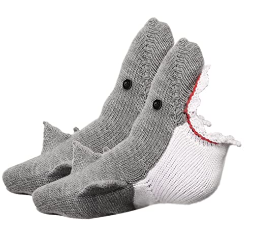 FGFD&OU Lustige Socken Herren Damen Bunte Stricksocken Winter Dicke Warme Socken Unisex Kuschel Thermosocken Grobstrick Weihnachtssocken Weihnachtsgeschenke für Männer und Frauen (Hai, 32-38) von FGFD&OU