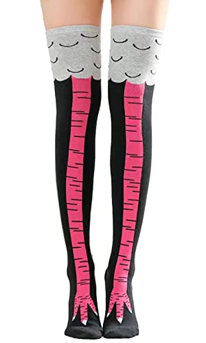 FGFD&OU Lustige Strümpfe Damen Herren Fun Hühnerfüße Socken Kniestrümpfe Overknees Strümpfe Lange Strick Warme Socken Leggings Strümpfe Überknie Hühner Cartoon Sportsocken für Unisex (A-Pink) von FGFD&OU