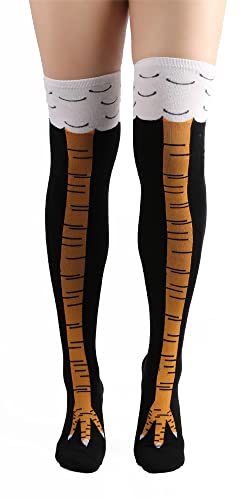 FGFD&OU Lustige Strümpfe Damen Herren Fun Hühnerfüße Socken Kniestrümpfe Overknees Strümpfe Lange Strick Warme Socken Leggings Strümpfe Überknie Hühner Cartoon Sportsocken für Unisex (A-Schwarz) von FGFD&OU