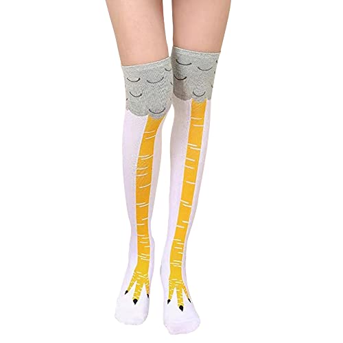 FGFD&OU Lustige Strümpfe Damen Herren Fun Hühnerfüße Socken Kniestrümpfe Overknees Strümpfe Lange Strick Warme Socken Leggings Strümpfe Überknie Hühner Cartoon Sportsocken für Unisex (A-Weiß) von FGFD&OU