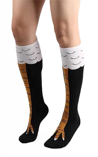 FGFD&OU Lustige Strümpfe Damen Herren Fun Hühnerfüße Socken Kniestrümpfe Overknees Strümpfe Lange Strick Warme Socken Leggings Strümpfe Überknie Hühner Cartoon Sportsocken für Unisex (B-Schwarz) von FGFD&OU