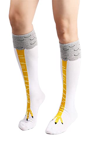 FGFD&OU Lustige Strümpfe Damen Herren Fun Hühnerfüße Socken Kniestrümpfe Overknees Strümpfe Lange Strick Warme Socken Leggings Strümpfe Überknie Hühner Cartoon Sportsocken für Unisex (B-Weiß) von FGFD&OU