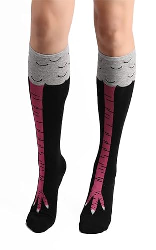 FGFD&OU Lustige Strümpfe Damen Herren Fun Hühnerfüße Socken Kniestrümpfe Overknees Strümpfe Lange Strick Warme Socken Leggings Strümpfe Überknie Hühner Cartoon Sportsocken für Unisex (B-Pink) von FGFD&OU