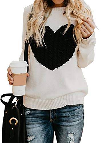 FGFD&OU Pullover Damen Oversize Strickpullover Pulli Rundhals Elegant Sweater Langarm Winter Outwear Thermische Tops Casual Sweatshirts Weihnachtspulli für Frauen (Beige, L) von FGFD&OU