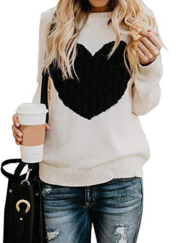 Pullover Damen Oversize Strickpullover Pulli Rundhals Elegant Sweater Langarm Winter Outwear Thermische Tops Casual Sweatshirts Weihnachtspulli für Frauen (Beige, XXL) von FGFD&OU