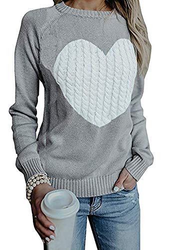 Pullover Damen Oversize Strickpullover Pulli Rundhals Elegant Sweater Langarm Winter Outwear Thermische Tops Casual Sweatshirts Weihnachtspulli für Frauen (Grau, L) von FGFD&OU