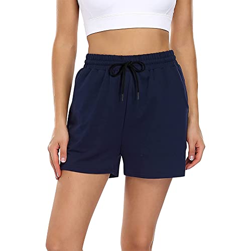 FGFD&OU Shorts Damen Baumwolle Kurz Hosen Jogginghose Kurze Sporthose Sommerhose Sweathose Atmungsaktive Laufshorts Trainingshose zum Fitness Running Gym Basketball Yoga für Sommer (Blau, L) von FGFD&OU