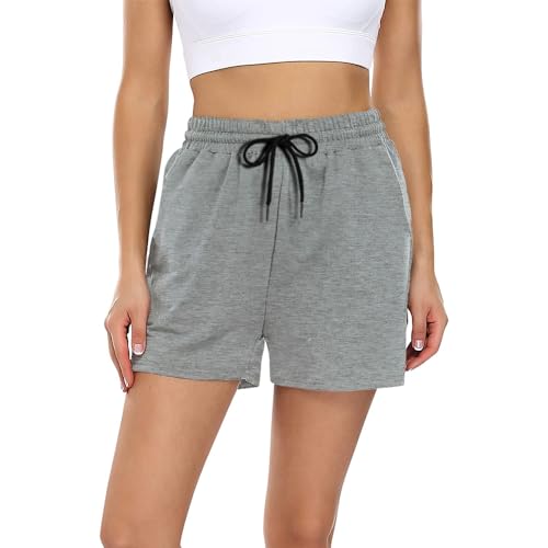 FGFD&OU Shorts Damen Baumwolle Kurz Hosen Jogginghose Kurze Sporthose Sommerhose Sweathose Atmungsaktive Laufshorts Trainingshose zum Fitness Running Gym Basketball Yoga für Sommer (Hellgrau, M) von FGFD&OU