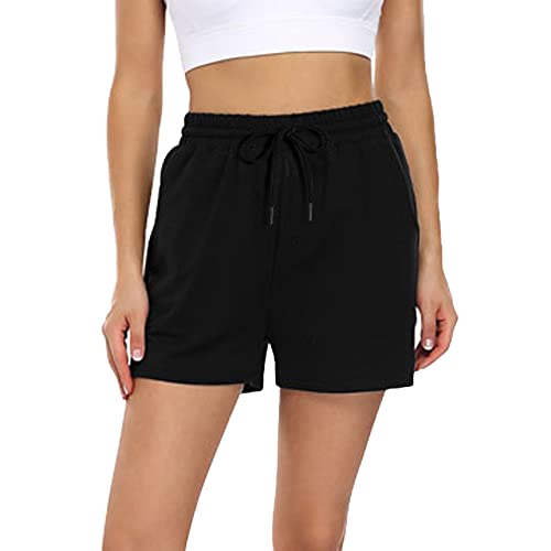 FGFD&OU Shorts Damen Baumwolle Kurz Hosen Jogginghose Kurze Sporthose Sommerhose Sweathose Atmungsaktive Laufshorts Trainingshose zum Fitness Running Gym Basketball Yoga für Sommer (Schwarz, XXL) von FGFD&OU