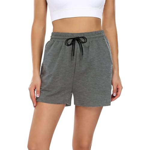 FGFD&OU Shorts Damen Baumwolle Kurz Hosen Jogginghose Kurze Sporthose Sommerhose Sweathose Atmungsaktive Laufshorts Trainingshose zum Fitness Running Gym Basketball Yoga für Sommer (Tiefgrau, S) von FGFD&OU