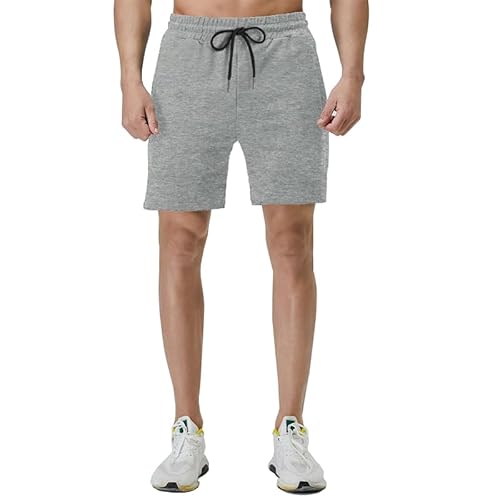 FGFD&OU Shorts Herren Baumwolle Kurz Hosen Jogginghose Kurze Sporthose Sommerhose Sweathose Atmungsaktive Laufshorts Trainingshose zum Fitness Running Gym Basketball Yoga für Sommer (Z-Hellgrau, L) von FGFD&OU