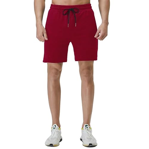 FGFD&OU Shorts Herren Baumwolle Kurz Hosen Jogginghose Kurze Sporthose Sommerhose Sweathose Atmungsaktive Laufshorts Trainingshose zum Fitness Running Gym Basketball Yoga für Sommer (Z-Weinrot, 3XL) von FGFD&OU
