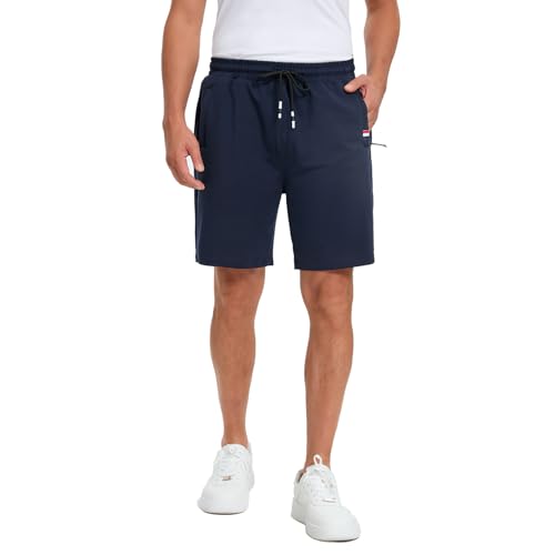 FGFD&OU Shorts Herren Baumwolle Kurz Jogginghose Sporthose Sommerhose Sweathose Atmungsaktive Laufshorts Trainingshose zum Fitness Gym Running Basketball für Sommer (Navyblau, M) von FGFD&OU