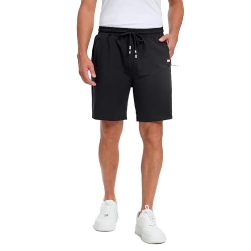 FGFD&OU Shorts Herren Baumwolle Kurz Jogginghose Sporthose Sommerhose Sweathose Atmungsaktive Laufshorts Trainingshose zum Fitness Gym Running Basketball für Sommer (Schwarz, S) von FGFD&OU