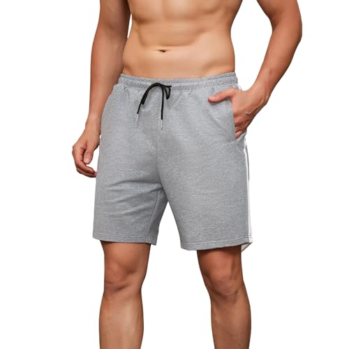 FGFD&OU Shorts Herren Sportshorts Baumwolle Sommer Sporthose Kurz Jogginghose Trainingshose Tennishose Fitnesshose Sweathose Freizeithose Bermuda Laufshorts Männer (Hellgrau, 3XL) von FGFD&OU