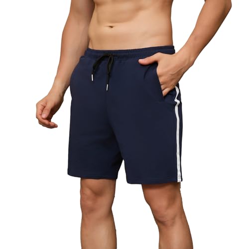 FGFD&OU Shorts Herren Sportshorts Baumwolle Sommer Sporthose Kurz Jogginghose Trainingshose Tennishose Fitnesshose Sweathose Freizeithose Bermuda Laufshorts Männer (Marineblau, 3XL) von FGFD&OU