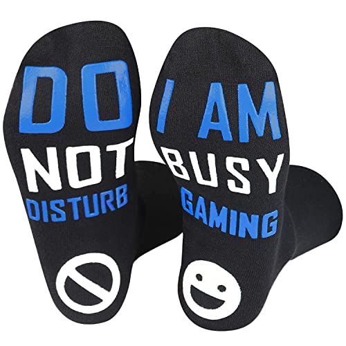 Socken für Herren und Damen Lustiges Geschenk Neuheit Baumwolle socken Gamer Socken mit DO NOT DISTURB, I AM BUSY GAMING, Geschenk für Weihnachten (Schwarz-1) von FGFD&OU