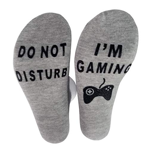 Socken für Herren und Damen Lustiges Geschenk Neuheit Baumwolle socken Gamer Socken mit Do not disturb, I am gaming, Geschenk für Weihnachten (A-Grau, 39-46) von FGFD&OU