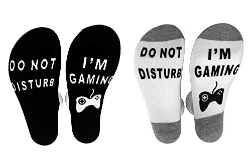 Socken für Herren und Damen Lustiges Geschenk Neuheit Baumwolle socken Gamer Socken mit Do not disturb, I am gaming, Geschenk für Weihnachten (A-Schwarz + Weiß, 39-46) von FGFD&OU