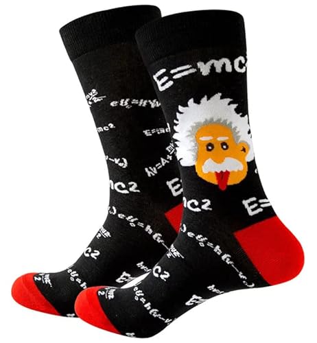 FGFD&OU Socken für Herren und Damen Lustiges Socken Mathematische Socken für Männer Geschenk Neuheit Baumwolle Unisex, Sportsocken, Skateboard-Socken für Sommer und Winter (Schwarz-Einstein) von FGFD&OU