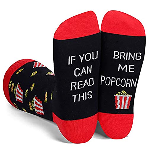 FGFD&OU Socken für Herren und Damen Socken Lustiges Geschenk Neuheit Baumwolle Socken Unisex mit Text If you can read this, bring me BACOG, POPCORN, TACOS, SUSHI, PIZZA, DONUTS (Popcorn) von FGFD&OU