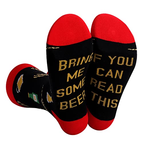 FGFD&OU Socken für Herren und Damen Socken Lustiges Geschenk Neuheit Baumwolle Socken Unisex mit Text If you can read this, bring me BACOG, POPCORN, TACOS, SUSHI, PIZZA, DONUTS (Beer-1) von FGFD&OU