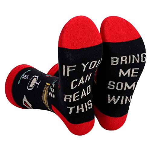 FGFD&OU Socken für Herren und Damen Socken Lustiges Geschenk Neuheit Baumwolle Socken Unisex mit Text If you can read this, bring me BACOG, POPCORN, TACOS, SUSHI, PIZZA, DONUTS (Wine) von FGFD&OU