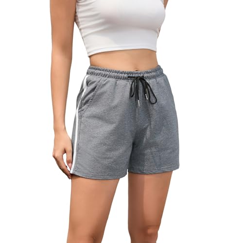 FGFD&OU Kurze Hose Damen Sportshorts Baumwolle Sommershorts Sporthose Kurz Jogginghose Trainingshose Tennishose Fitnesshose Sweathose Freizeithose Yoga Bermuda Laufshorts (Dunkelgrau, M) von FGFD&OU