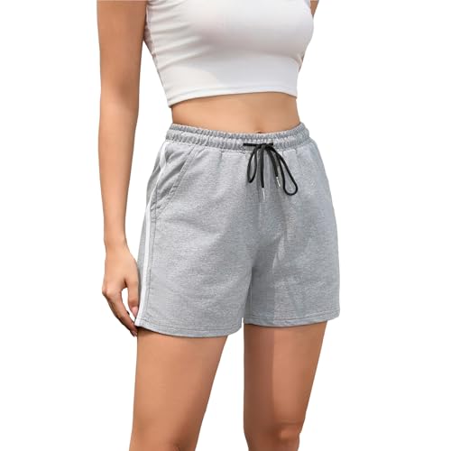 FGFD&OU Kurze Hose Damen Sportshorts Baumwolle Sommershorts Sporthose Kurz Jogginghose Trainingshose Tennishose Fitnesshose Sweathose Freizeithose Yoga Bermuda Laufshorts (Hellgrau, M) von FGFD&OU