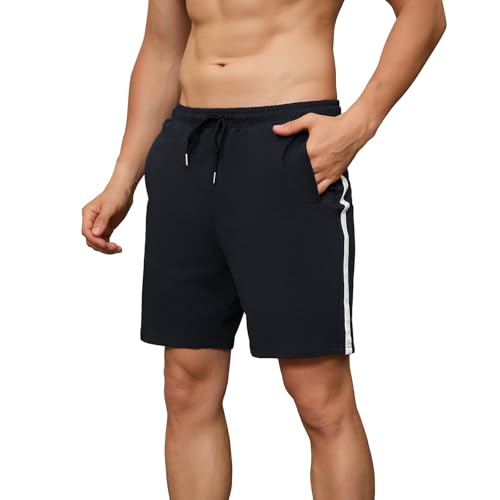 FGFD&OU Shorts Herren Sportshorts Baumwolle Sommer Sporthose Kurz Jogginghose Trainingshose Tennishose Fitnesshose Sweathose Freizeithose Bermuda Laufshorts Männer (Schwarz, M) von FGFD&OU