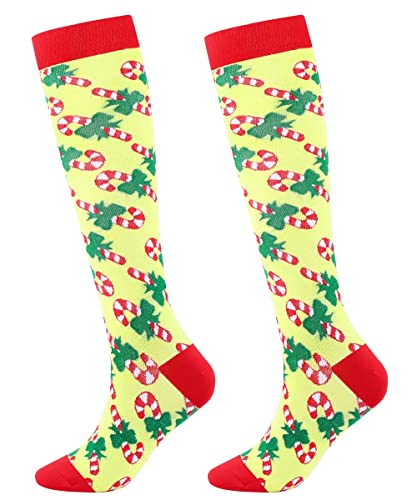 FGFD&OU Weihnachtssocken Kompressionsstrümpfe für Damen und Herren Lustige Socken für Weihnachten Kompressionssocken Bunte Stützstrümpfe Socken für Laufen Sport, Weihnachtsgeschenke (Stil8, L/XL) von FGFD&OU