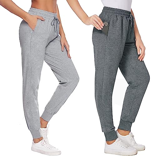 Jogginghose Damen Sporthose Damen Baumwolle Sweathose für Frauen Jogging Hose Lang Mädchen Trainingshosen Slim Fit Jogger Sweatpants Freizeithose Sportwear für Damen (Zwei-Tiefgrau+Hellgrau, XL) von FGFD&OU