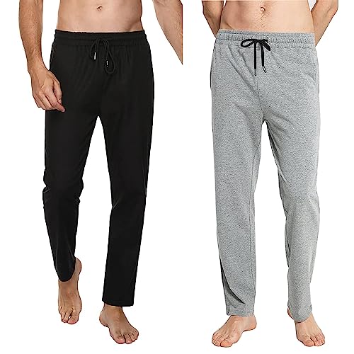 Jogginghose Herren Baumwolle Lange Hosen für Männer Trainingshosen Sporthose Sweathose Jogginghose Jogger Sweatpants Freizeithose Fitnessstudio Laufhosen Sommer und Winter (Zwei-Schwarz+Hellgrau, S) von FGFD&OU