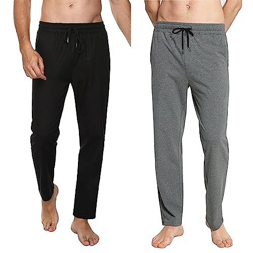 Jogginghose Herren Baumwolle Lange Hosen für Männer Trainingshosen Sporthose Sweathose Jogginghose Jogger Sweatpants Freizeithose Fitnessstudio Laufhosen Sommer und Winter (Zwei-Schwarz+Tiefgrau, S) von FGFD&OU