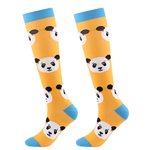 Kompressionsstrümpfe für Damen und Herren Kompressionssocken Compression Socks Stützstrümpfe Socken für Laufen, Sport, Reisen, Radsport, Running, Jogging, Draussen, Radfahren(1-Panda-Gelb, L/XL) von FGFD&OU