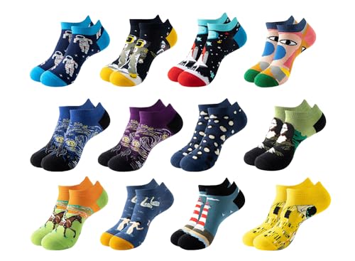 Lustig Socken Herren und Damen Bunte Baumwolle Sneaker Socken Witzige Verrückte Gemusterte Crew Kurz Socken für Frauen Füßlinge Kuschelsocken Motivsocken Knöchel Socken Unisex (Coloured11-12Paare) von FGFD&OU