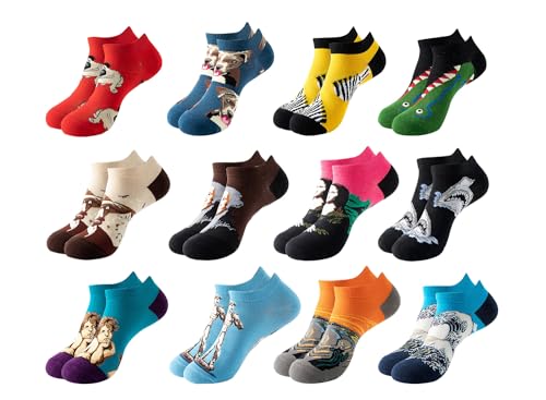 Lustig Socken Herren und Damen Bunte Baumwolle Sneaker Socken Witzige Verrückte Gemusterte Crew Kurz Socken für Frauen Füßlinge Kuschelsocken Motivsocken Knöchel Socken Unisex (Coloured12-12Paare) von FGFD&OU