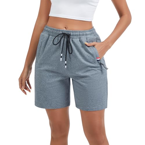 Shorts Damen Baumwolle Kurz Jogginghose Sporthose Sommerhose Sweathose Atmungsaktive Laufshorts Trainingshose zum Fitness Gym Running Sommer für Frauen (Dunkelgrau, XL) von FGFD&OU