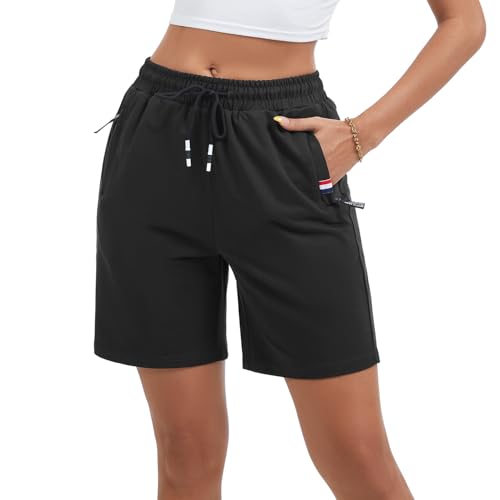 Shorts Damen Baumwolle Kurz Jogginghose Sporthose Sommerhose Sweathose Atmungsaktive Laufshorts Trainingshose zum Fitness Gym Running Sommer für Frauen (Schwarz, XXL) von FGFD&OU
