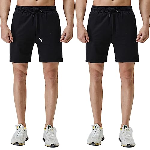 Shorts Herren Baumwolle Kurz Hosen Jogginghose Kurze Sporthose Sommerhose Sweathose Atmungsaktive Laufshorts Trainingshose zum Fitness Running Gym Basketball Yoga für Sommer (Schwarz+Schwarz, M) von FGFD&OU