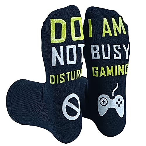 Socken für Herren und Damen Lustiges Geschenk Neuheit Baumwolle socken Gamer Socken mit DO NOT DISTURB, I AM BUSY GAMING, Geschenk für Weihnachten (Schwarz-6) von FGFD&OU